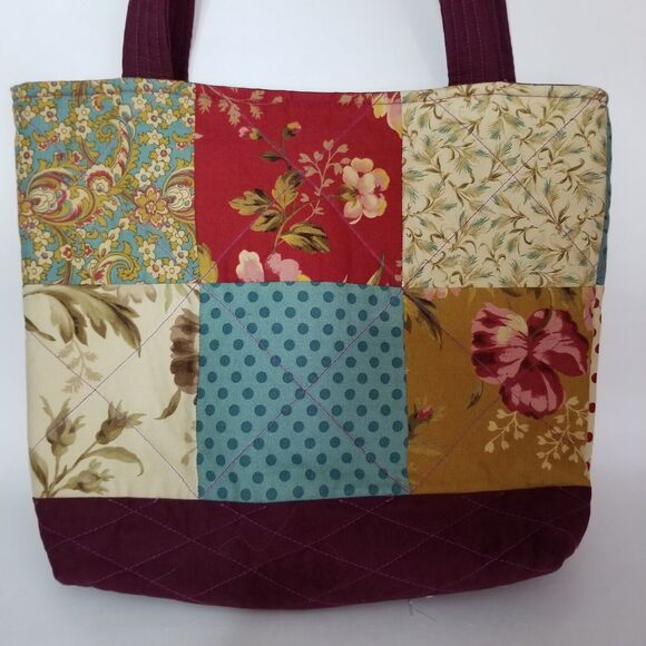 Patchwork Fabric Reversible Handbag Cloth Solid & Patchwork Options Tote - Picture 2 of 7